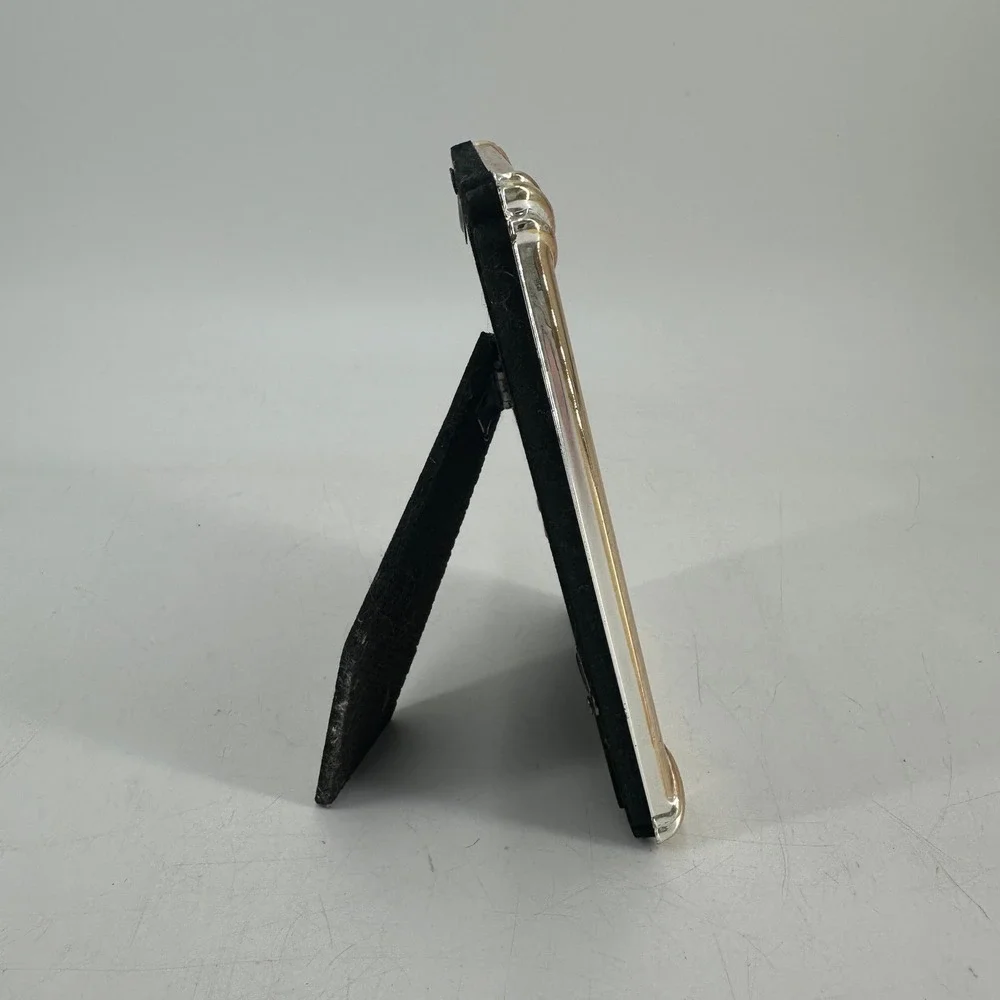 Vintage Two Tone Gold Silver Metal 3.5x5 Picture Frame Ribbed Corners Tabletop